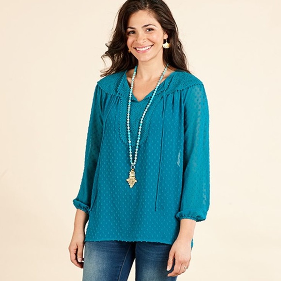 Matilda Jane Tops - Matilda Jane Charisma Tunic Turquoise Sheer Top M